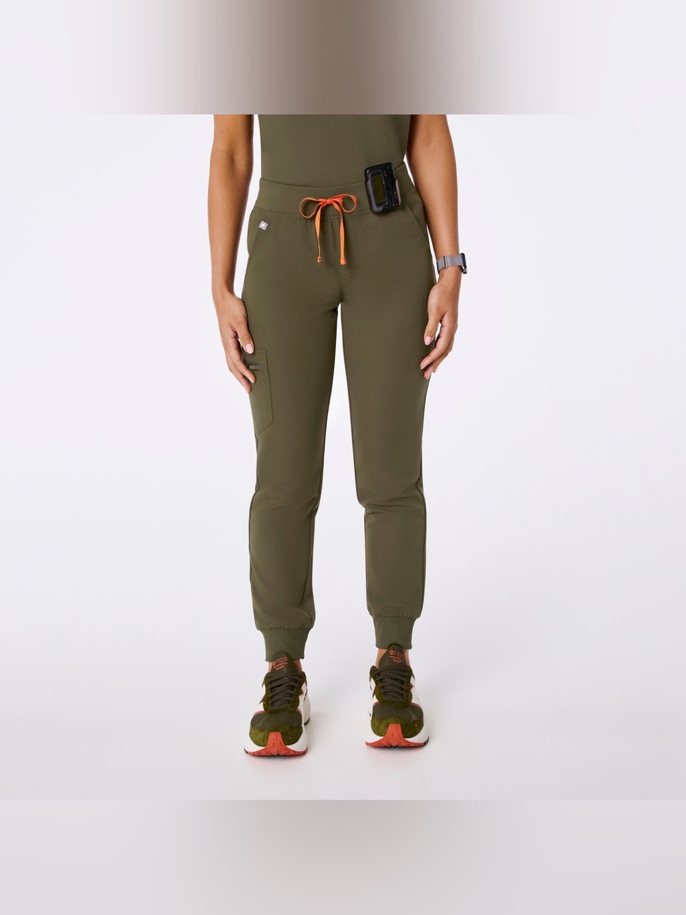 Figs Olive Green Track Joggers with Orange Drawstring